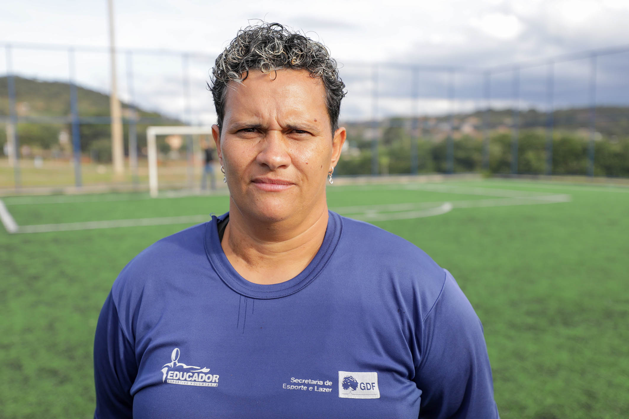 Andrea Silva, professora da escolinha de futebol Meraki: “Quase todos os campos que tem aqui na região são pagos, então ter uma área nova como essa, que podemos utilizar sem gasto, é maravilhoso”